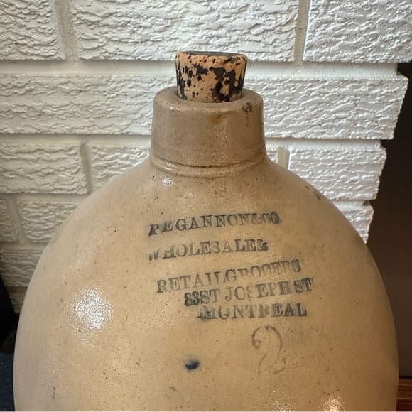 Stoneware Jug- 2 Gal Pegannon & Co WholesaleMontreal Antique 1800's. Cobalt Blue - Picture 13 of 14
